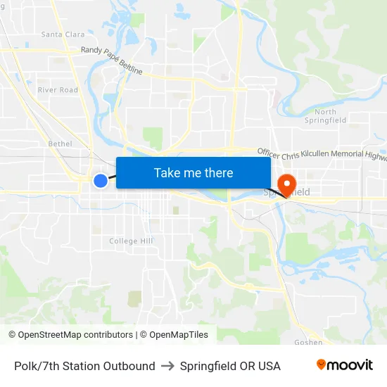 Polk/7th Station Outbound to Springfield OR USA map