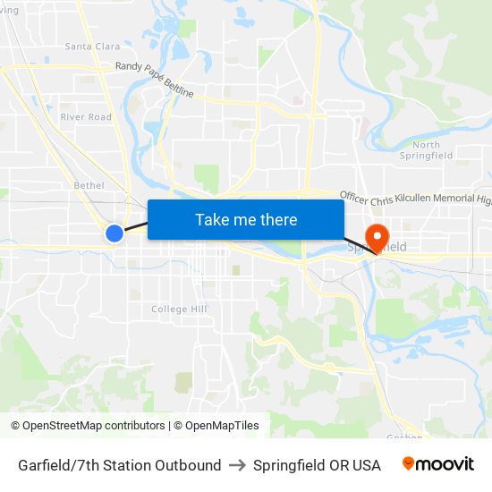 Garfield/7th Station Outbound to Springfield OR USA map