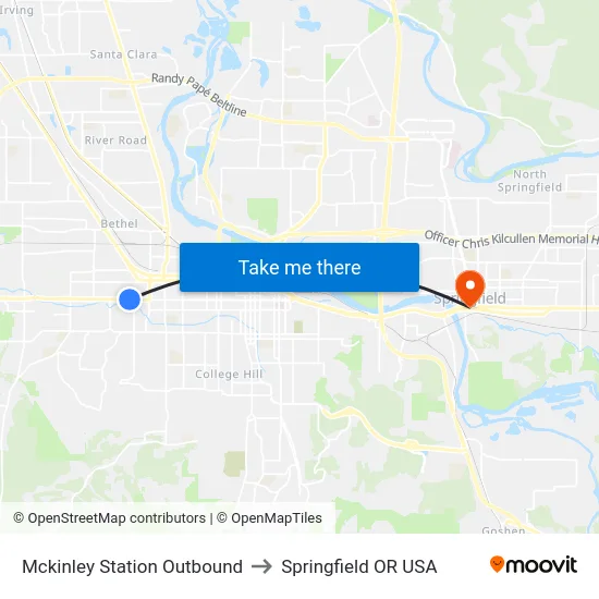 Mckinley Station Outbound to Springfield OR USA map