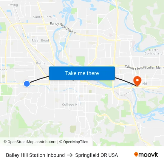 Bailey Hill Station Inbound to Springfield OR USA map