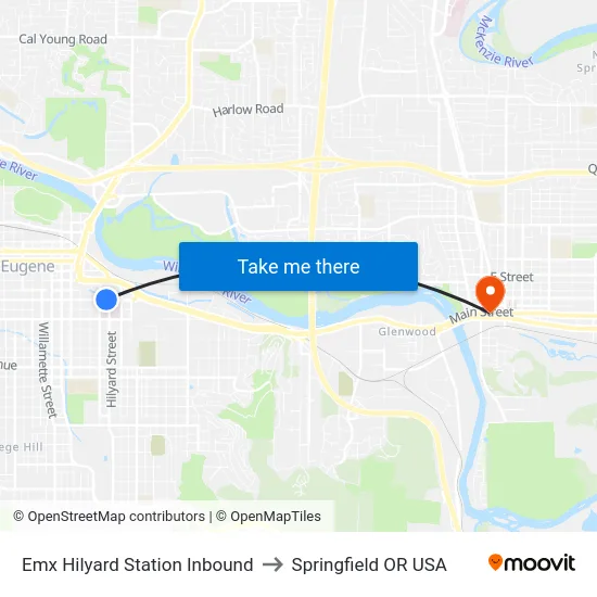Emx Hilyard Station Inbound to Springfield OR USA map