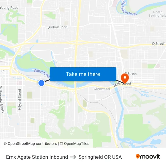 Emx Agate Station Inbound to Springfield OR USA map