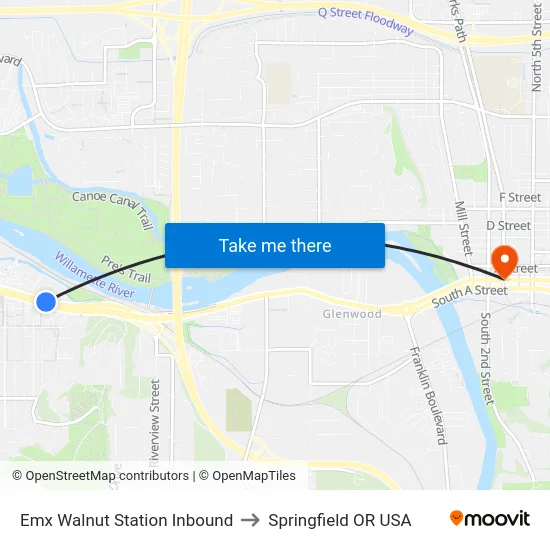 Emx Walnut Station Inbound to Springfield OR USA map