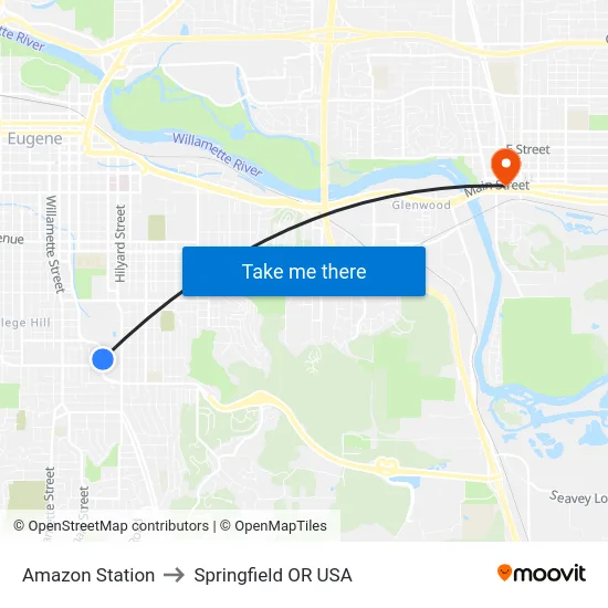 Amazon Station to Springfield OR USA map
