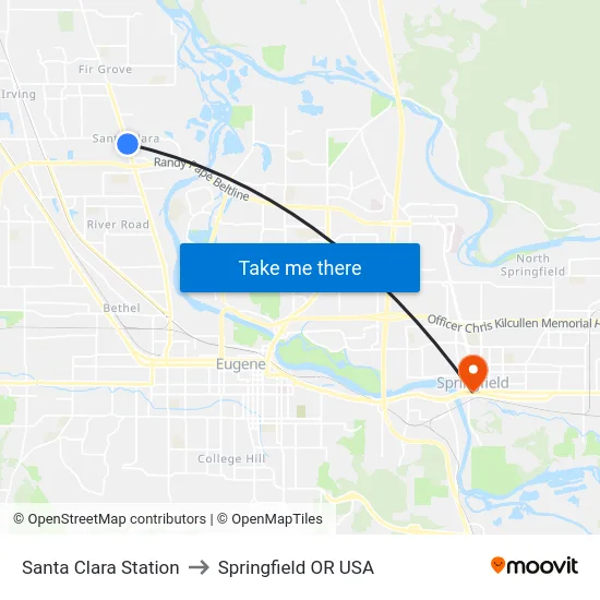 Santa Clara Station to Springfield OR USA map