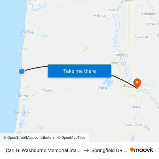 Carl G. Washburne Memorial State Park to Springfield OR USA map