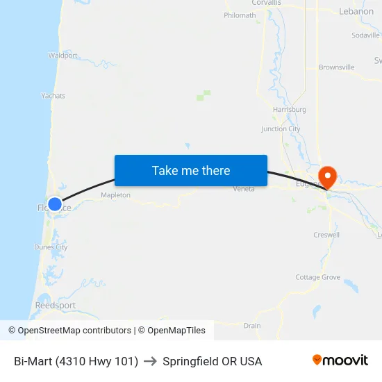 Bi-Mart (4310 Hwy 101) to Springfield OR USA map