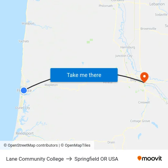 Lane Community College to Springfield OR USA map