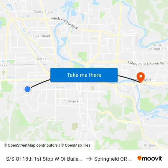 S/S Of 18th 1st Stop W Of Bailey Hill to Springfield OR USA map