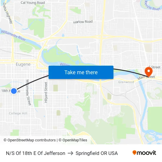 N/S Of 18th E Of Jefferson to Springfield OR USA map