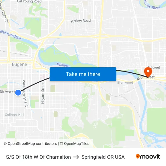 S/S Of 18th W Of Charnelton to Springfield OR USA map