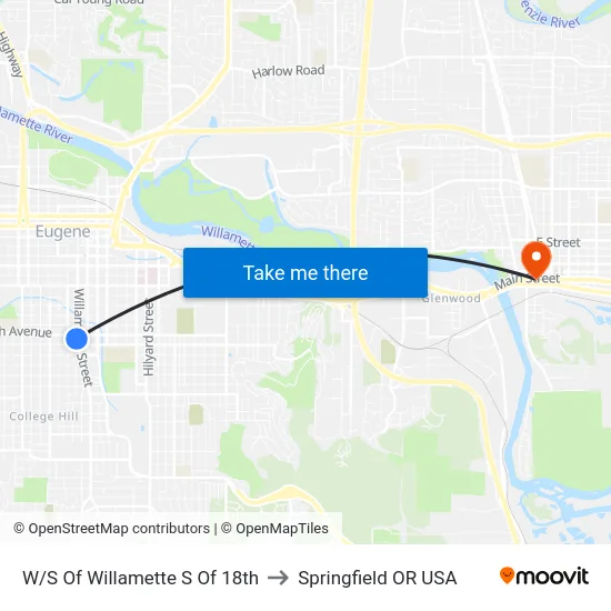W/S Of Willamette S Of 18th to Springfield OR USA map