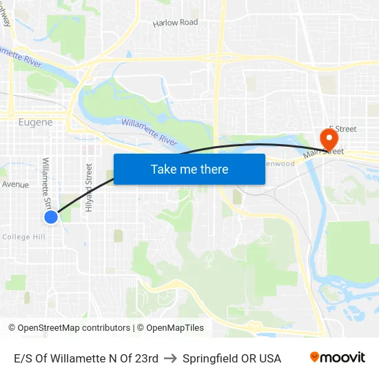 E/S Of Willamette N Of 23rd to Springfield OR USA map