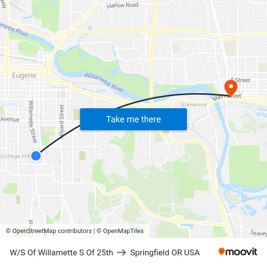 W/S Of Willamette S Of 25th to Springfield OR USA map
