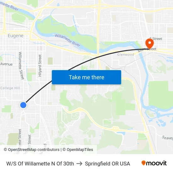 W/S Of Willamette N Of 30th to Springfield OR USA map
