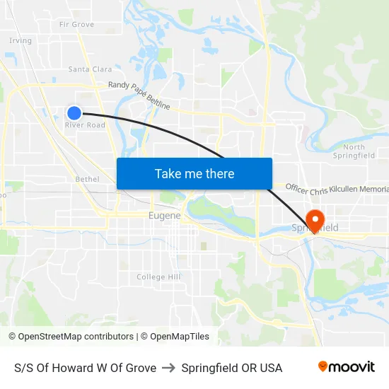 S/S Of Howard W Of Grove to Springfield OR USA map