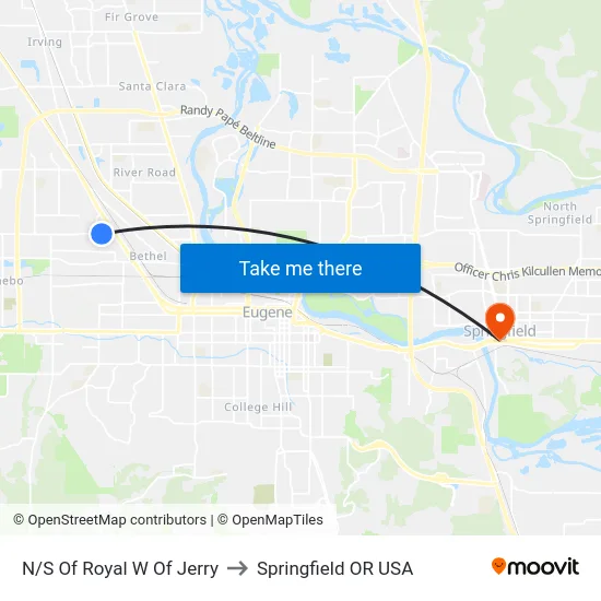 N/S Of Royal W Of Jerry to Springfield OR USA map