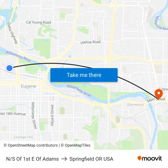 N/S Of 1st E Of Adams to Springfield OR USA map