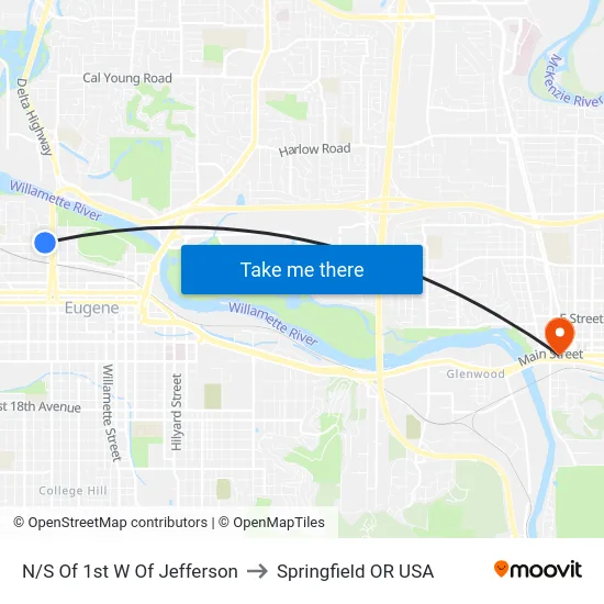 N/S Of 1st W Of Jefferson to Springfield OR USA map