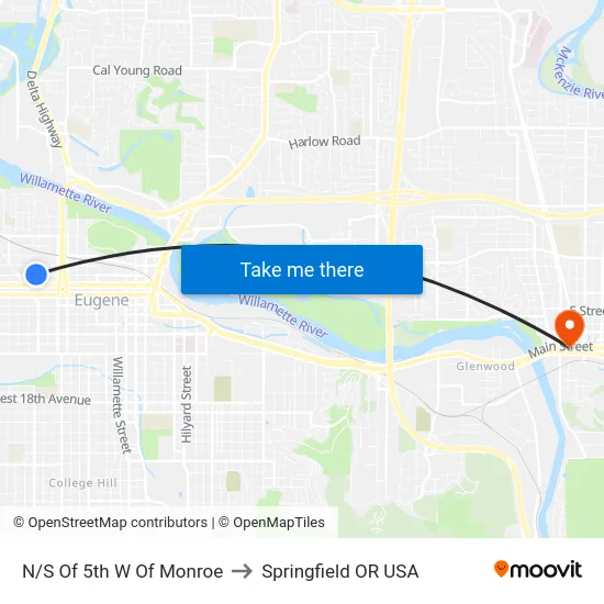N/S Of 5th W Of Monroe to Springfield OR USA map