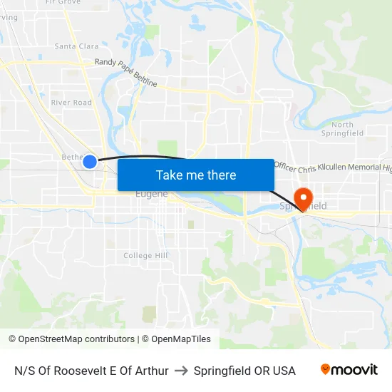 N/S Of Roosevelt E Of Arthur to Springfield OR USA map