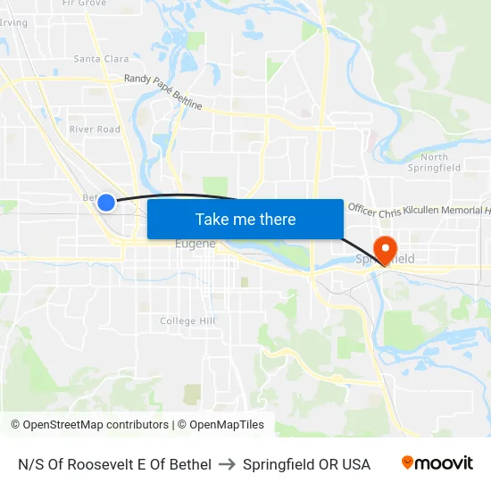 N/S Of Roosevelt E Of Bethel to Springfield OR USA map