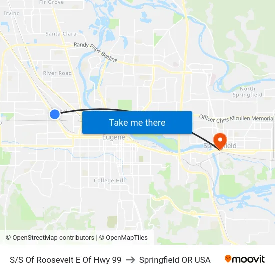 S/S Of Roosevelt E Of Hwy 99 to Springfield OR USA map