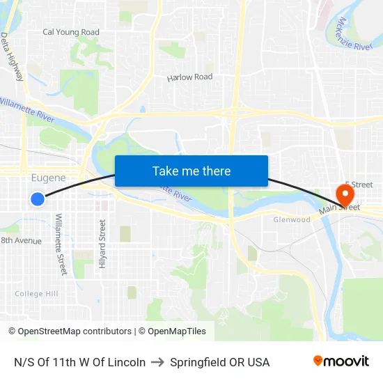 N/S Of 11th W Of Lincoln to Springfield OR USA map