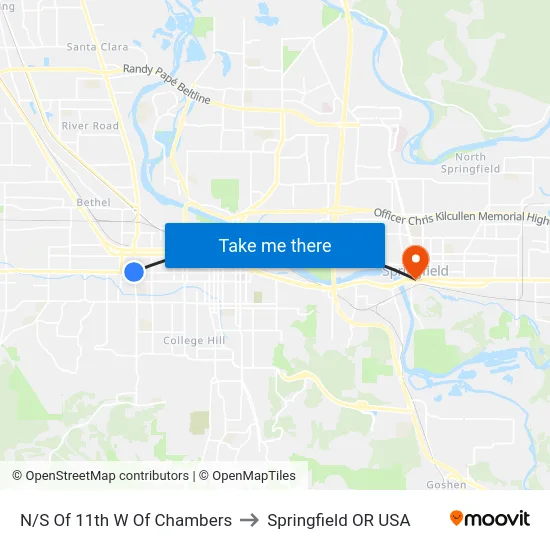 N/S Of 11th W Of Chambers to Springfield OR USA map