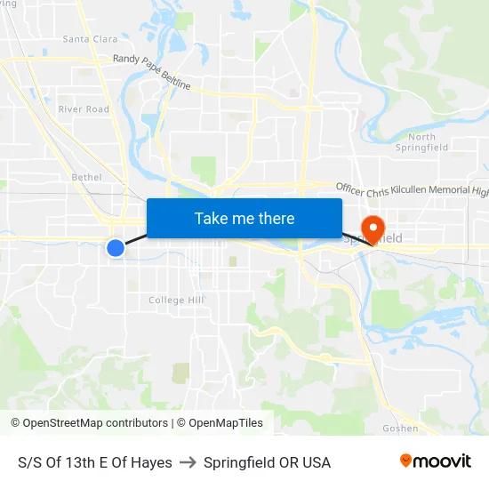 S/S Of 13th E Of Hayes to Springfield OR USA map