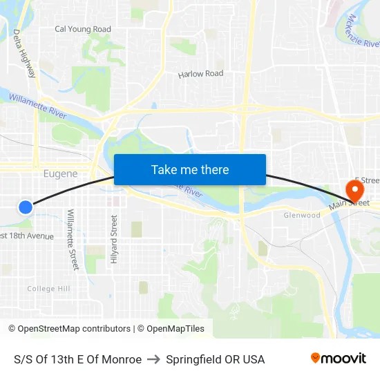 S/S Of 13th E Of Monroe to Springfield OR USA map