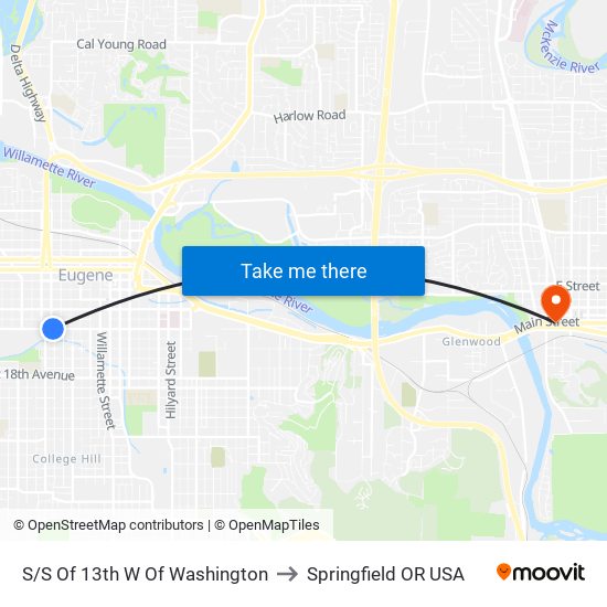 S/S Of 13th W Of Washington to Springfield OR USA map