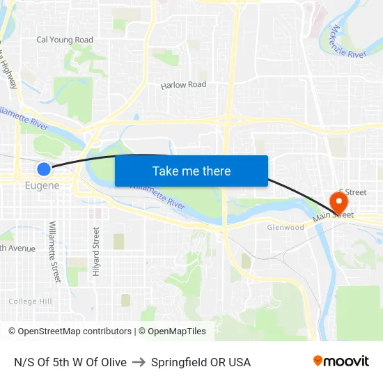 N/S Of 5th W Of Olive to Springfield OR USA map