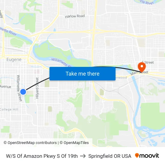 W/S Of Amazon Pkwy S Of 19th to Springfield OR USA map