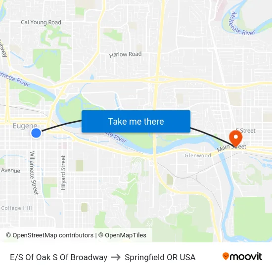 E/S Of Oak S Of Broadway to Springfield OR USA map