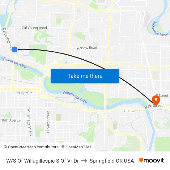 W/S Of Willagillespie S Of Vr Dr to Springfield OR USA map