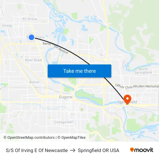 S/S Of Irving E Of Newcastle to Springfield OR USA map