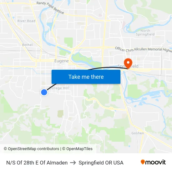N/S Of 28th E Of Almaden to Springfield OR USA map