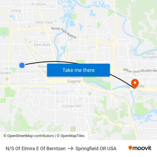 N/S Of Elmira E Of Berntzen to Springfield OR USA map