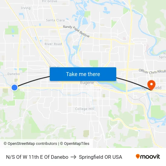 N/S Of W 11th E Of Danebo to Springfield OR USA map