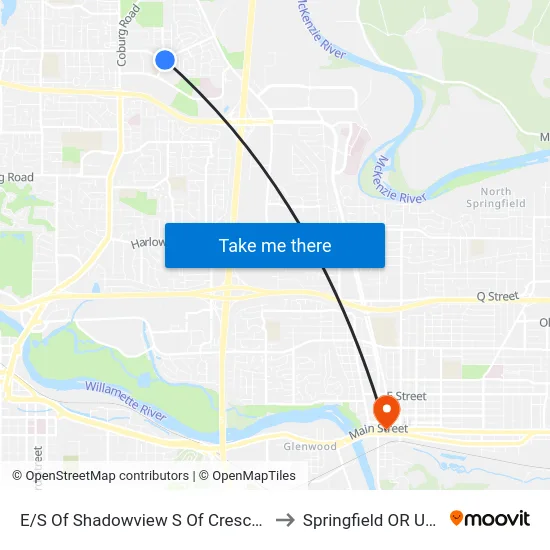 E/S Of Shadowview S Of Crescent to Springfield OR USA map