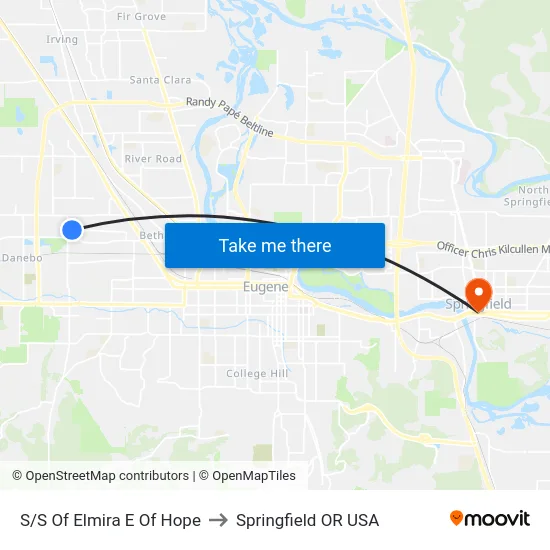 S/S Of Elmira E Of Hope to Springfield OR USA map