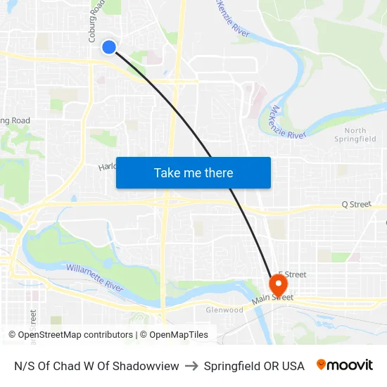 N/S Of Chad W Of Shadowview to Springfield OR USA map