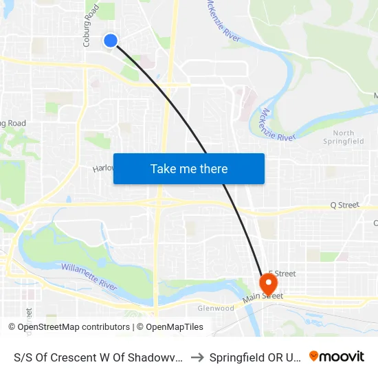 S/S Of Crescent W Of Shadowview to Springfield OR USA map