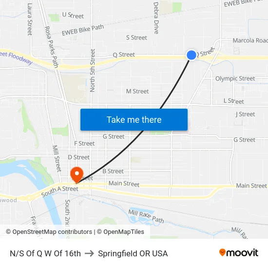 N/S Of Q W Of 16th to Springfield OR USA map