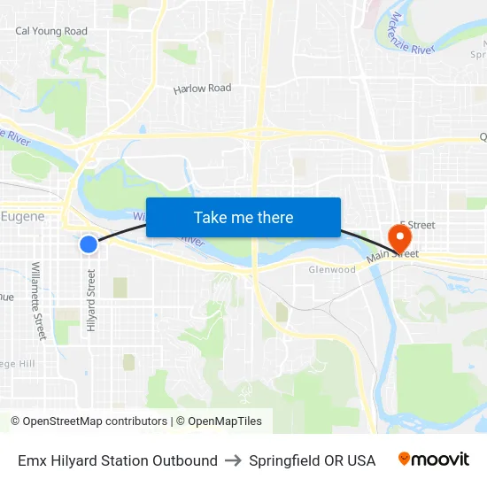 Emx Hilyard Station Outbound to Springfield OR USA map
