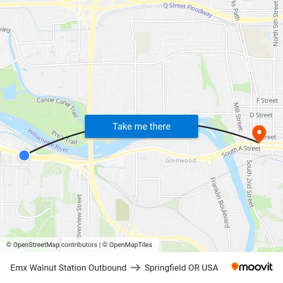 Emx Walnut Station Outbound to Springfield OR USA map