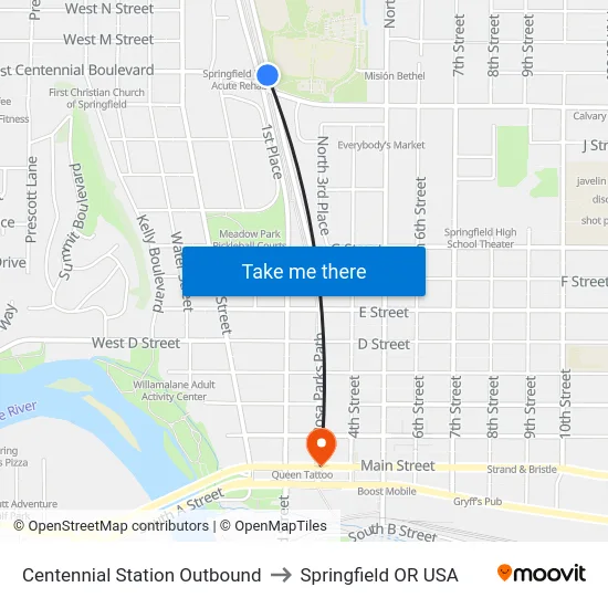 Centennial Station Outbound to Springfield OR USA map
