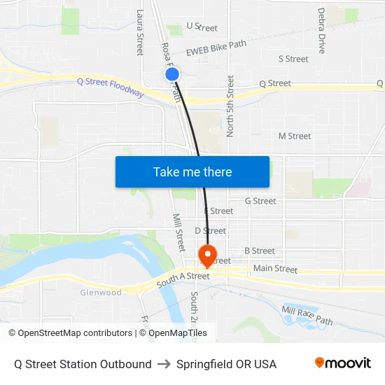 Q Street Station Outbound to Springfield OR USA map