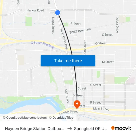 Hayden Bridge Station Outbound to Springfield OR USA map